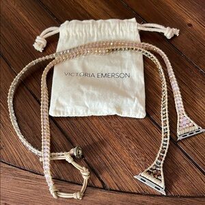 Victoria Emerson Pink and Tan Beaded Apple Watch Bracelet